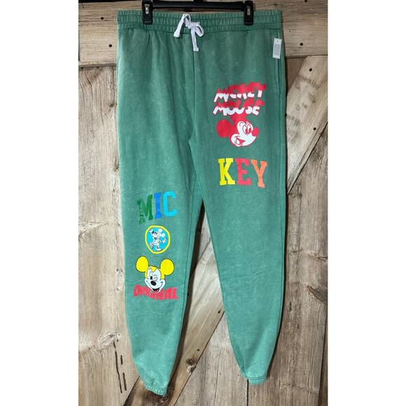 NWT Disney Mickey and Friends Unisex Green Sweatpants Size M Large Mickey Mouse - Picture 1 of 11